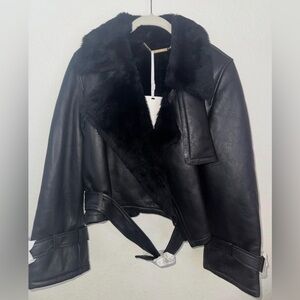 Brand new Nour Hammour Hatti Leather Shearling Jacket 38